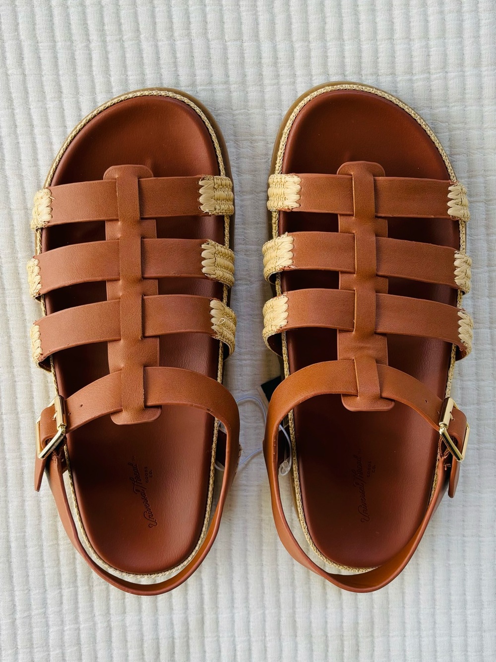 Universal Thread Maverick Women’s Sandals Brown with Woven Raffia Size 8 NWT